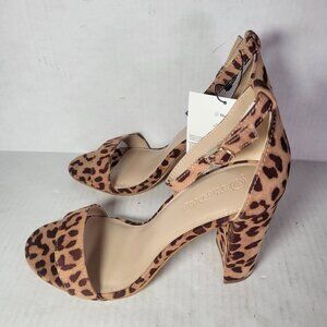 The Drop Rebecca Leopard Print Open Toe 4" Block Heel Sandals Size 6.5